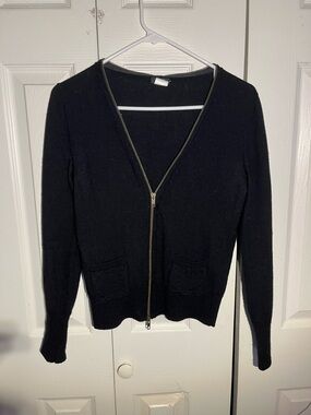 J. Crew Black V-Neck Zip Sweater Cardigan